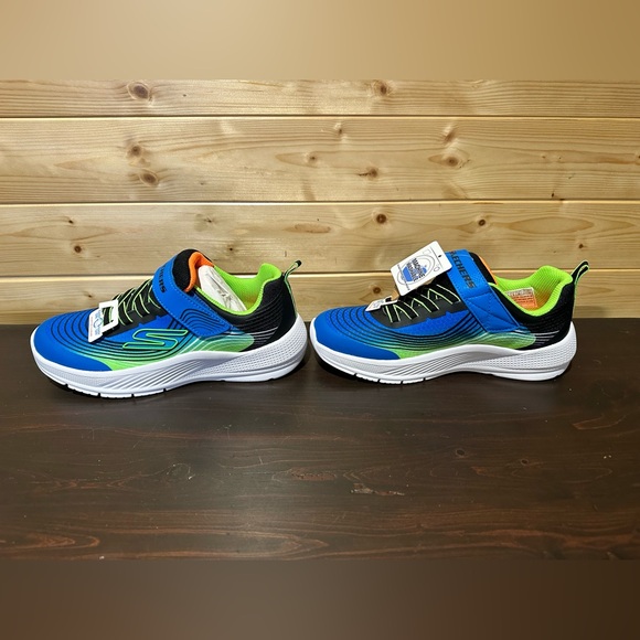 BNWT Skechers Microspec Advance Boys sneakers in Blue/Lime size 4 - Picture 4 of 7